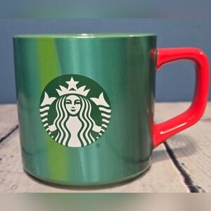 Starbucks Siren Logo Green Marble Pattern Coffee Mug Cup Red Handle 11 oz 2022